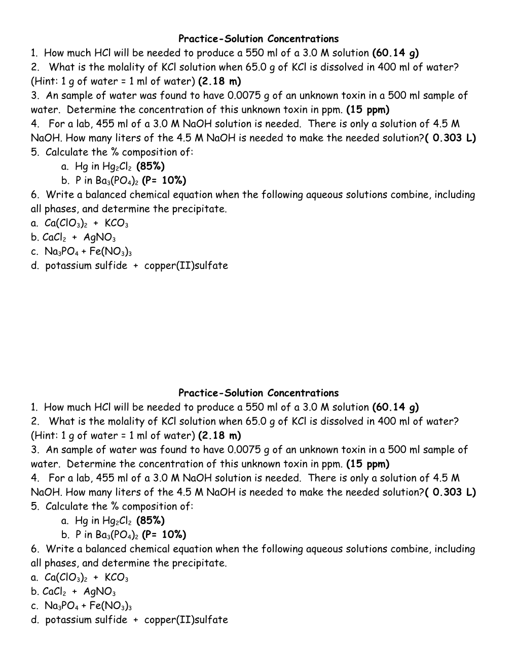 Practice-Solution Concentrations