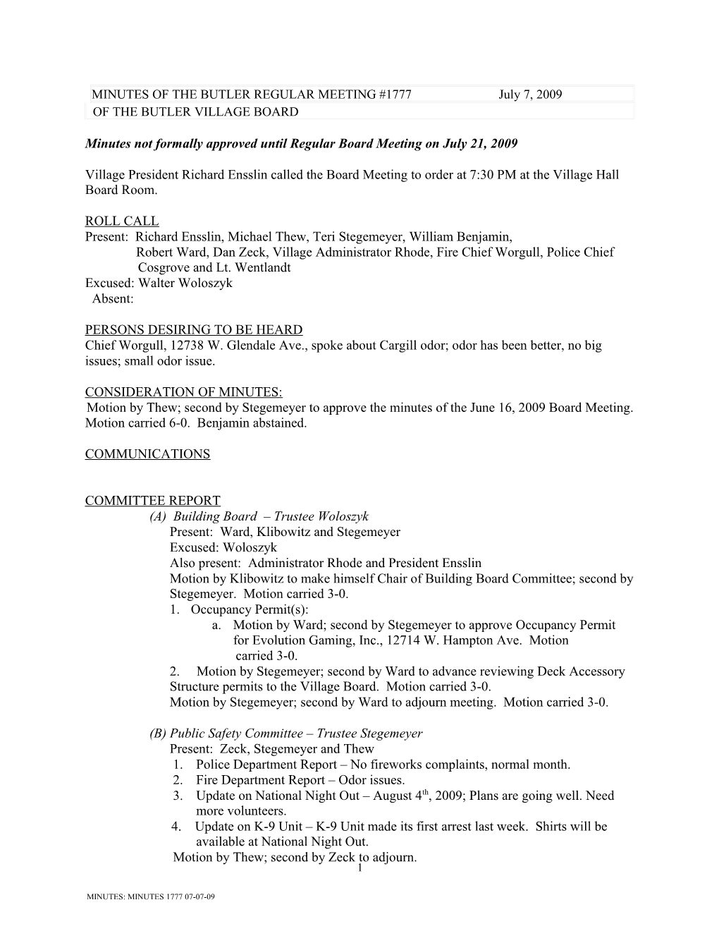 Minutes Not Formally Approved Until Regular Board Meeting on March 7, 2006 s2