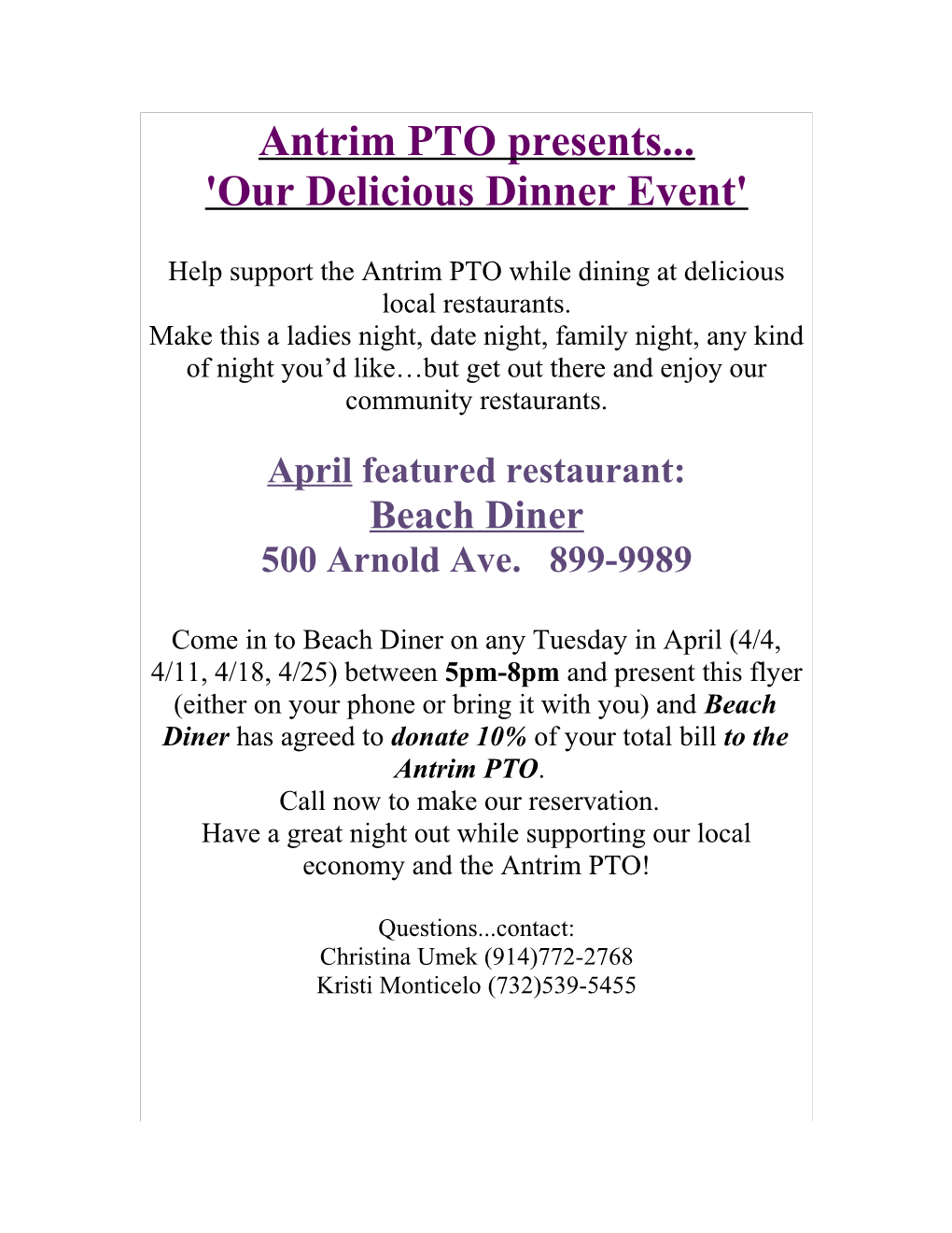 'Our Delicious Dinner Event'