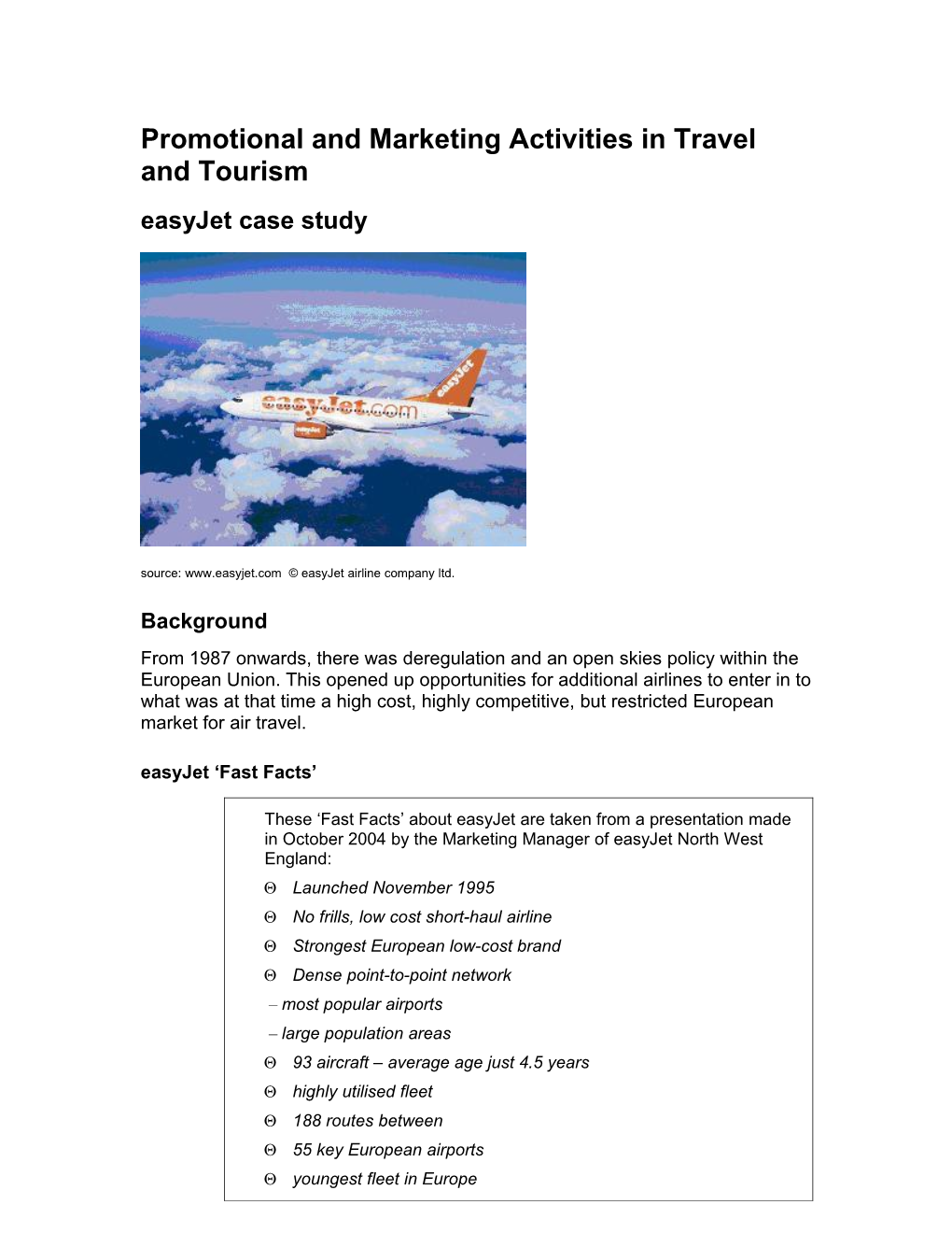 Easyjet Marketing Activities - Case Study