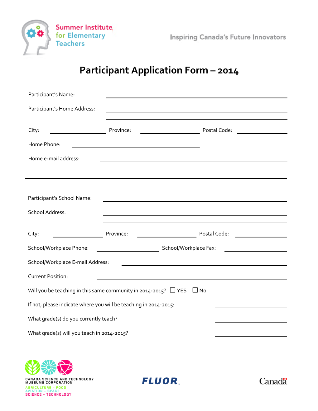 Participant Application Form 2013
