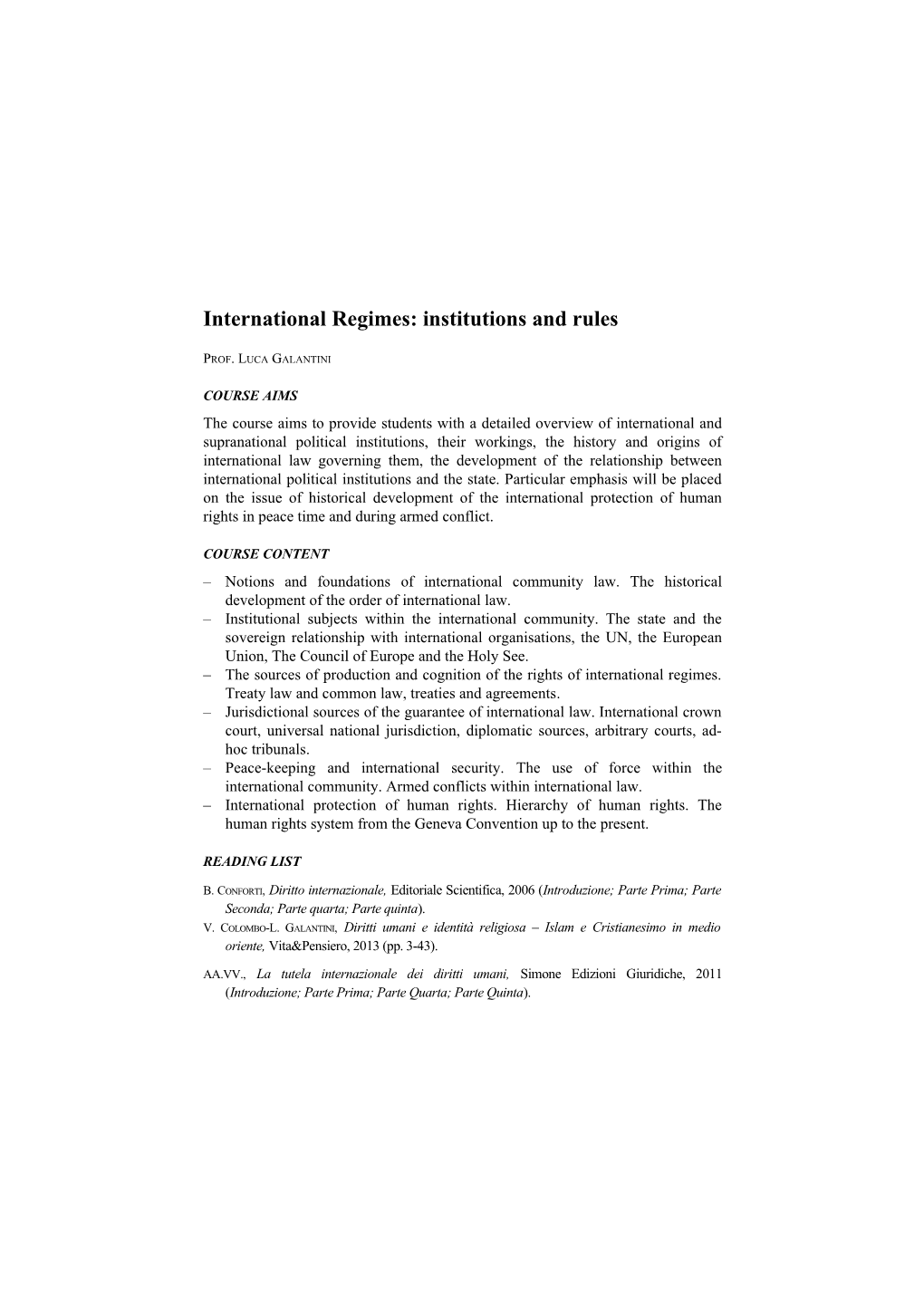 International Regimes: Institutions and Rules