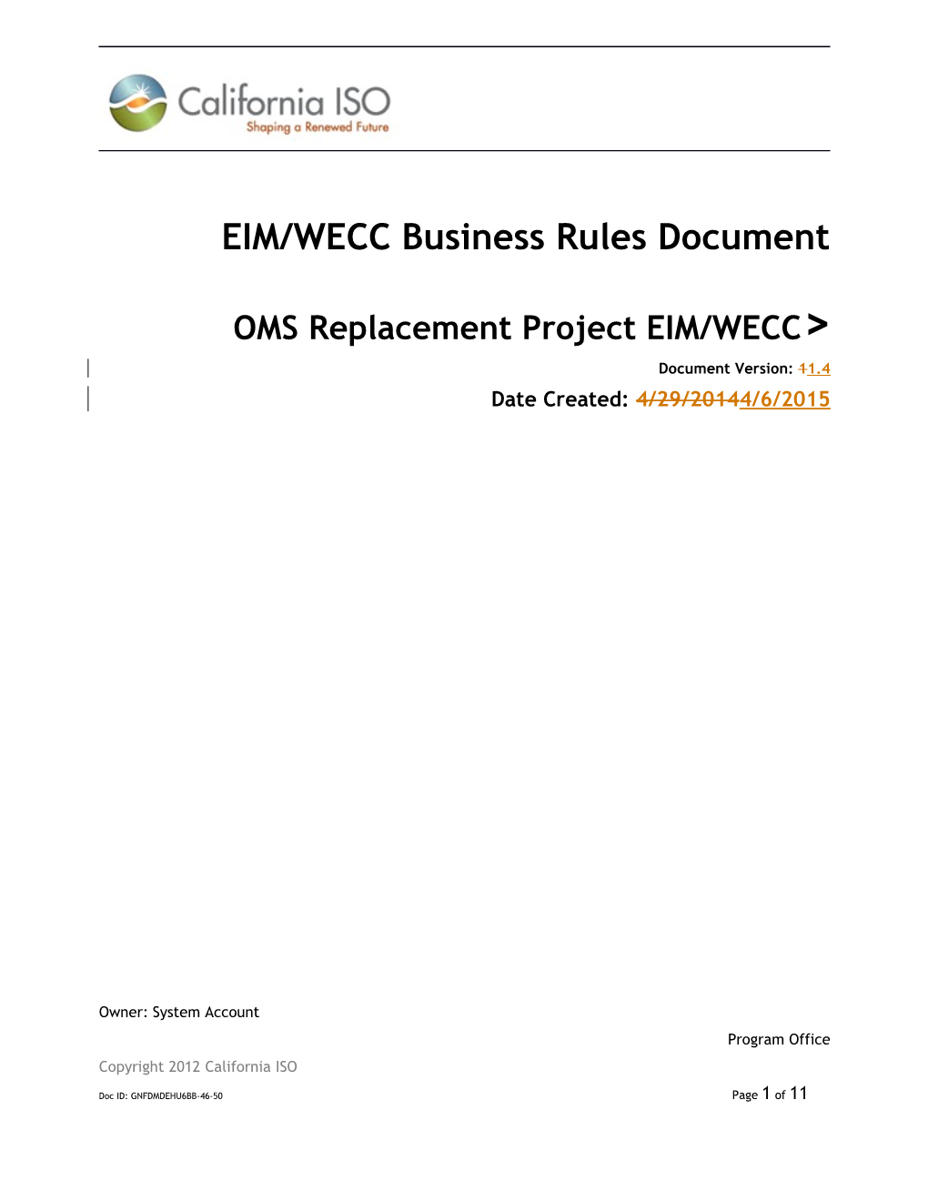 EIM/WECC Business Rules Document