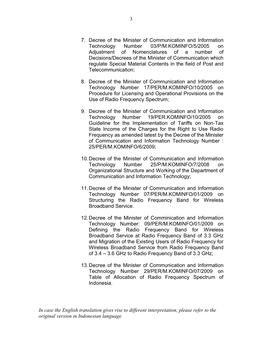 Decree of the Minister of Communication and Information Technology