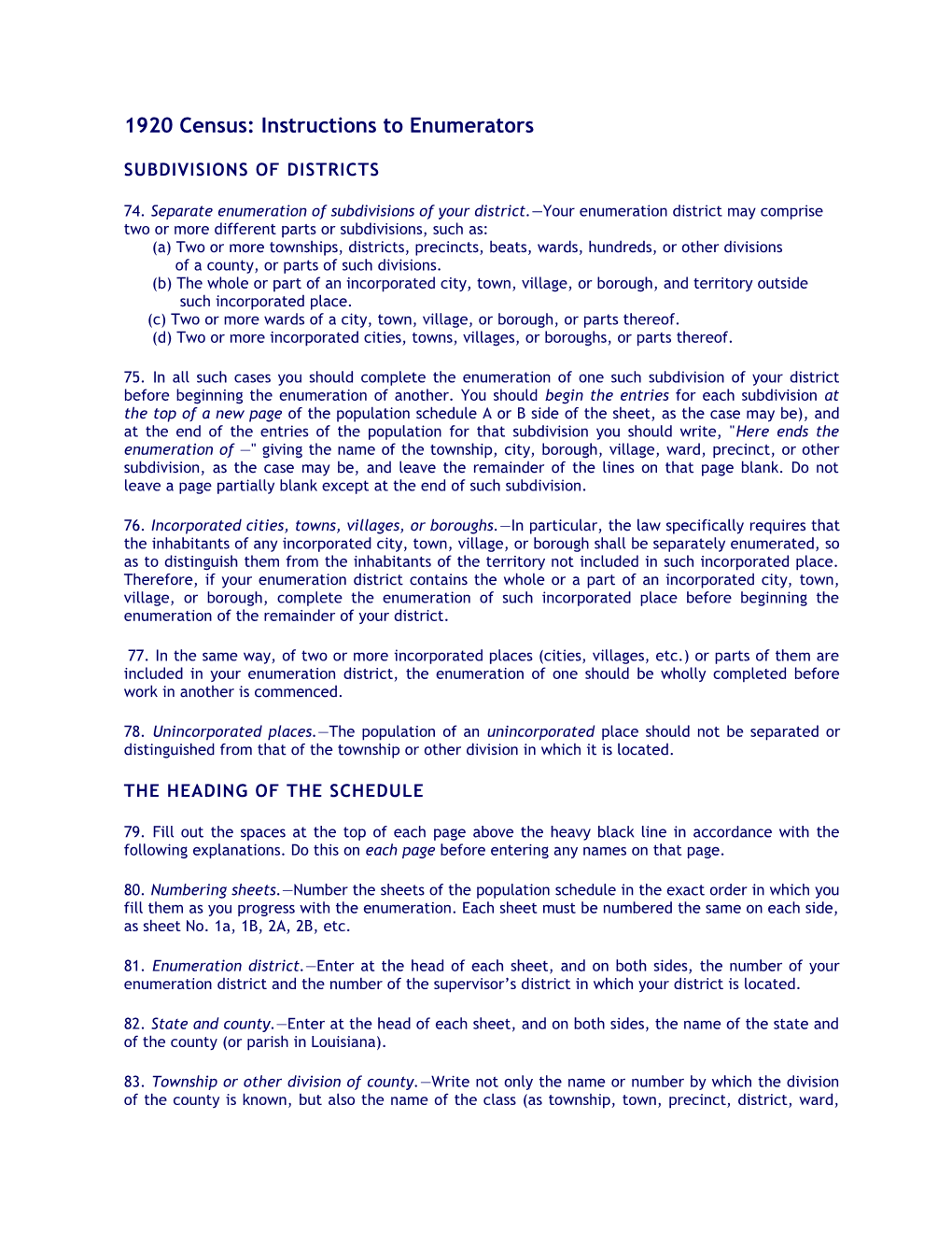 1920 Census: Instructions to Enumerators
