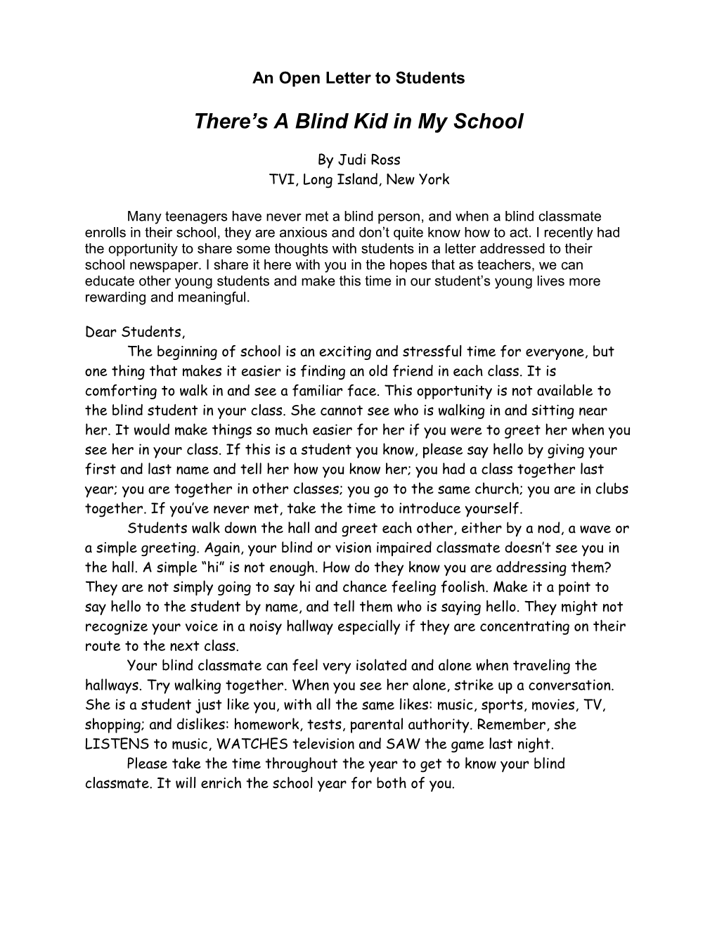 An Open Letter to Students
