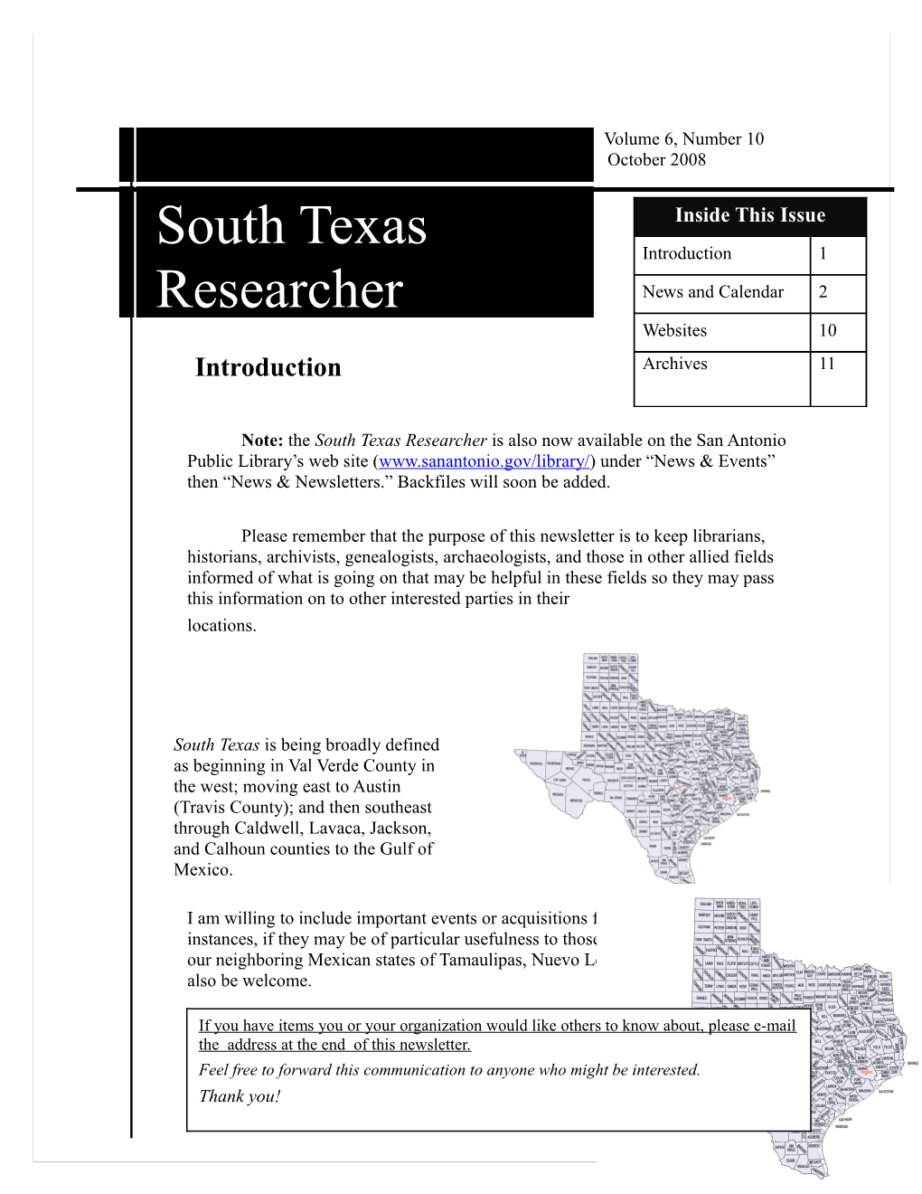 Note: the South Texas Researcher Is Also Now Available on the San Antonio Public Library s1