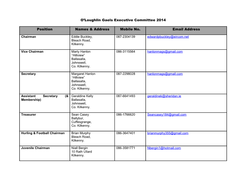 O Loughlin Gaels Executive Committee 2014