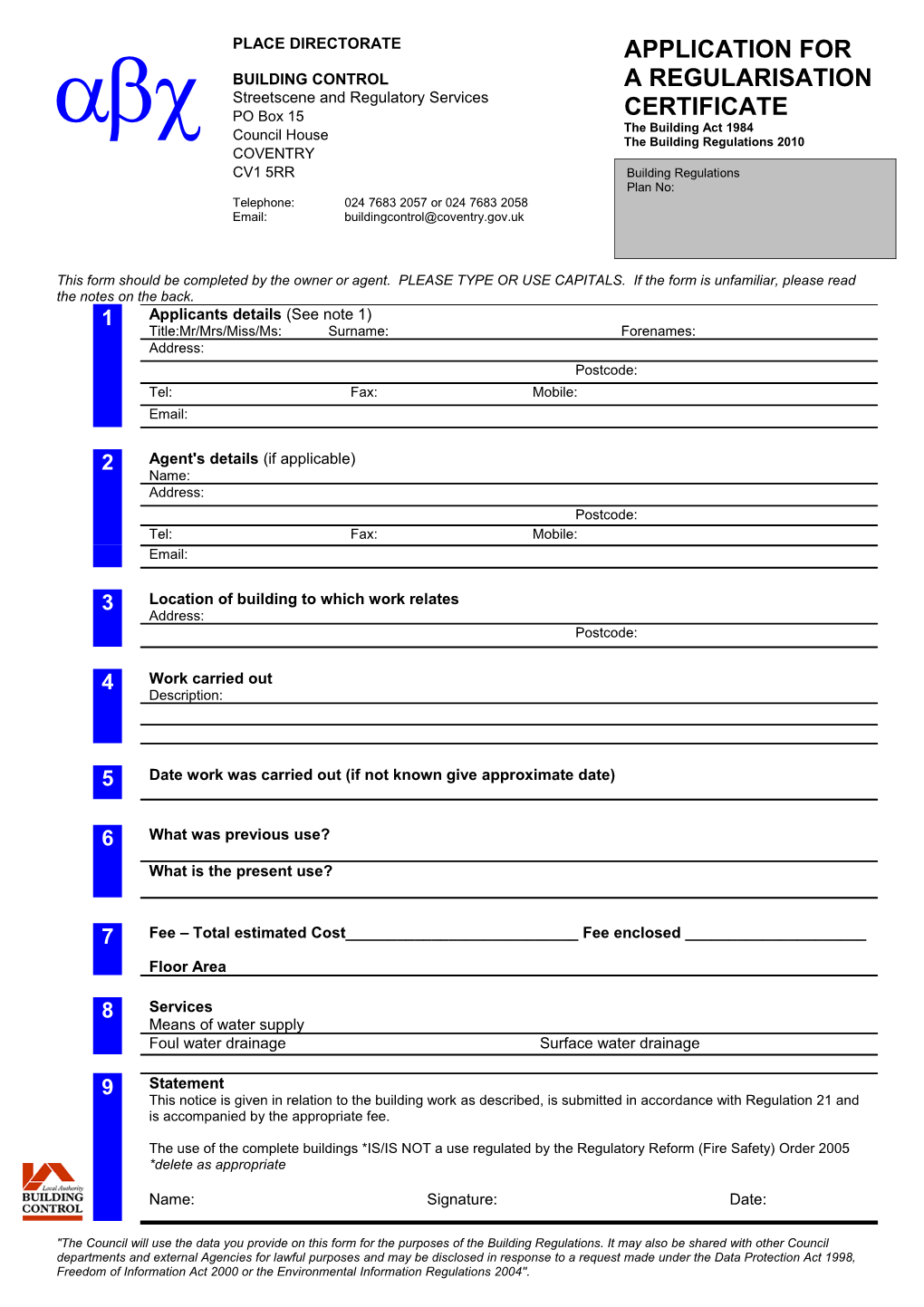 This Form Should Be Completed by the Owner Or Agent. PLEASE TYPE OR USE CAPITALS. If The
