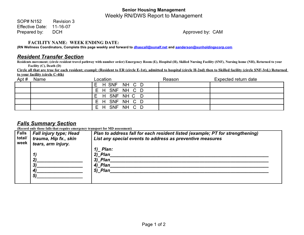 Weekly RN Report to Management