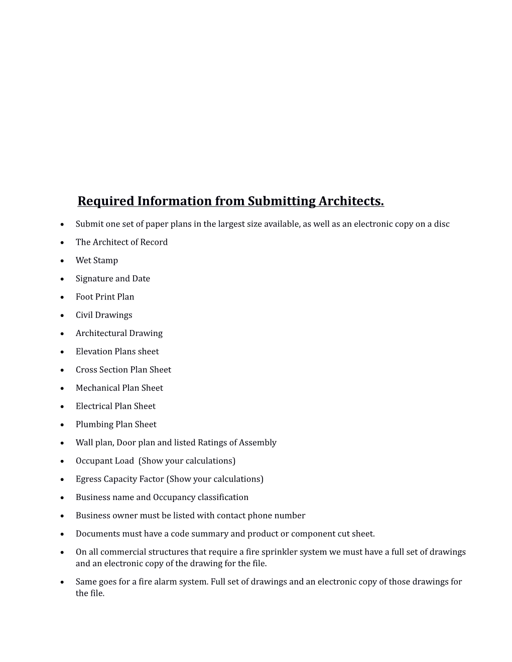 Required Information from Submitting Architects
