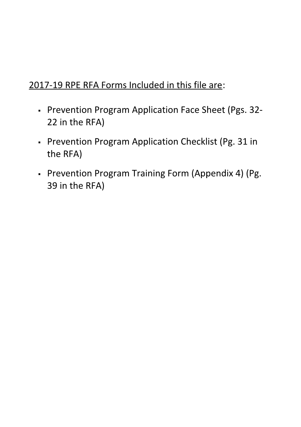 2017-19 RPE RFA Forms Included in This File Are