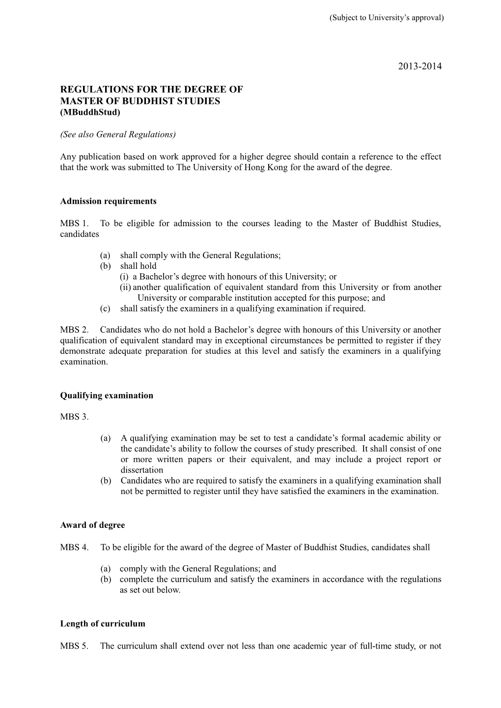 Regulations for the Degree Of s2