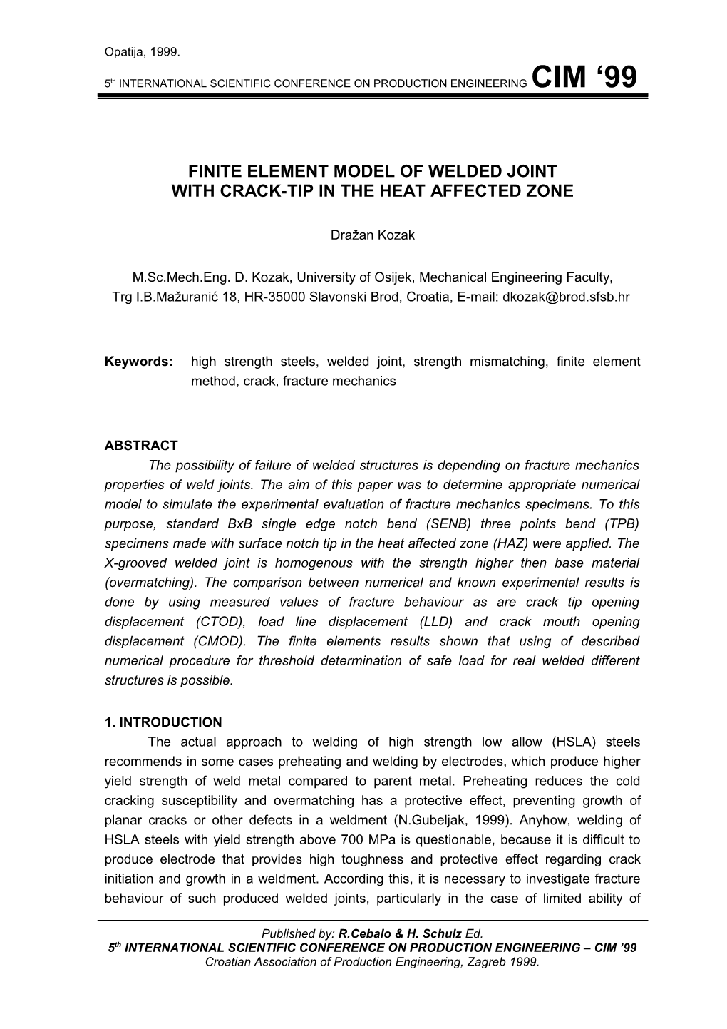 Finite Elements Model of Welded Joint