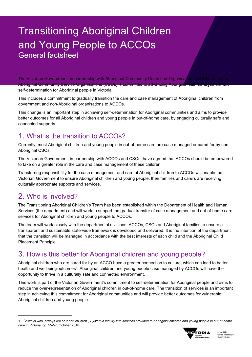 Transitioning Aboriginal Children and Young People to Accos