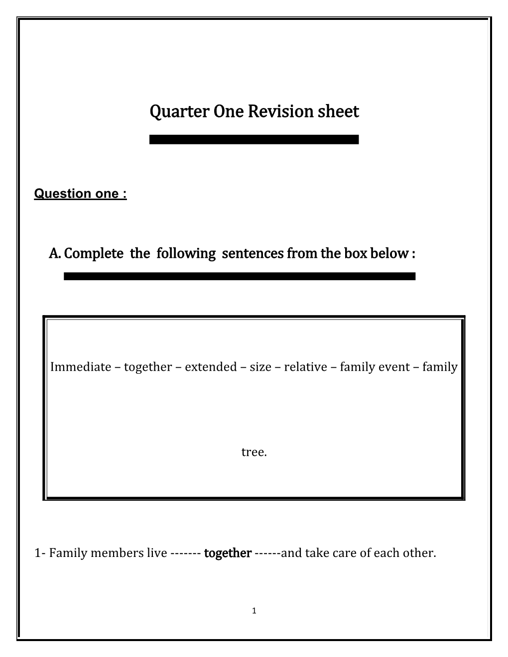 Quarter One Revision Sheet
