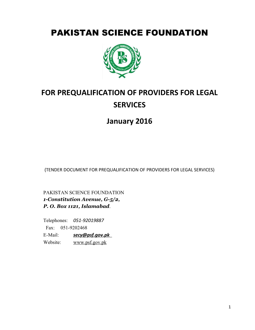 For Prequalification of Providers for Legal Services