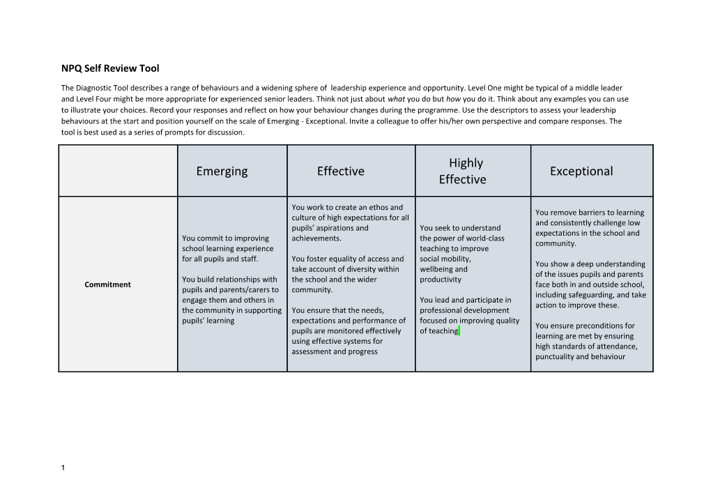 NPQ Self Review Tool