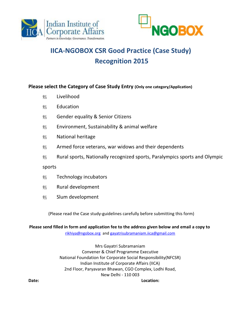 IICA-NGOBOX CSR Case Study Recognition 2015