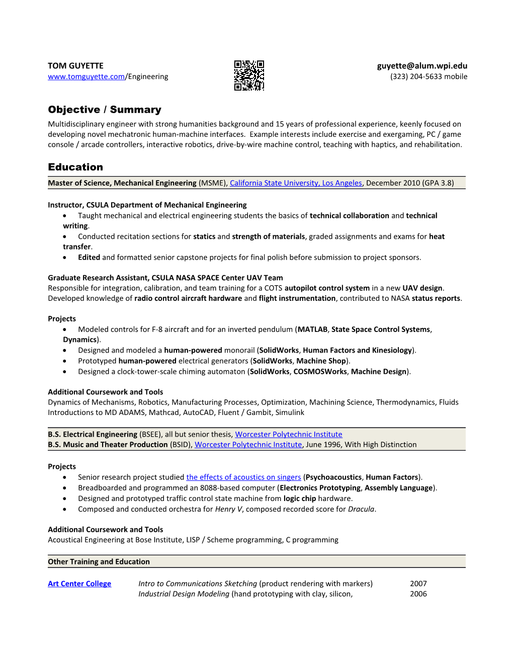 Instructor, CSULA Department of Mechanical Engineering