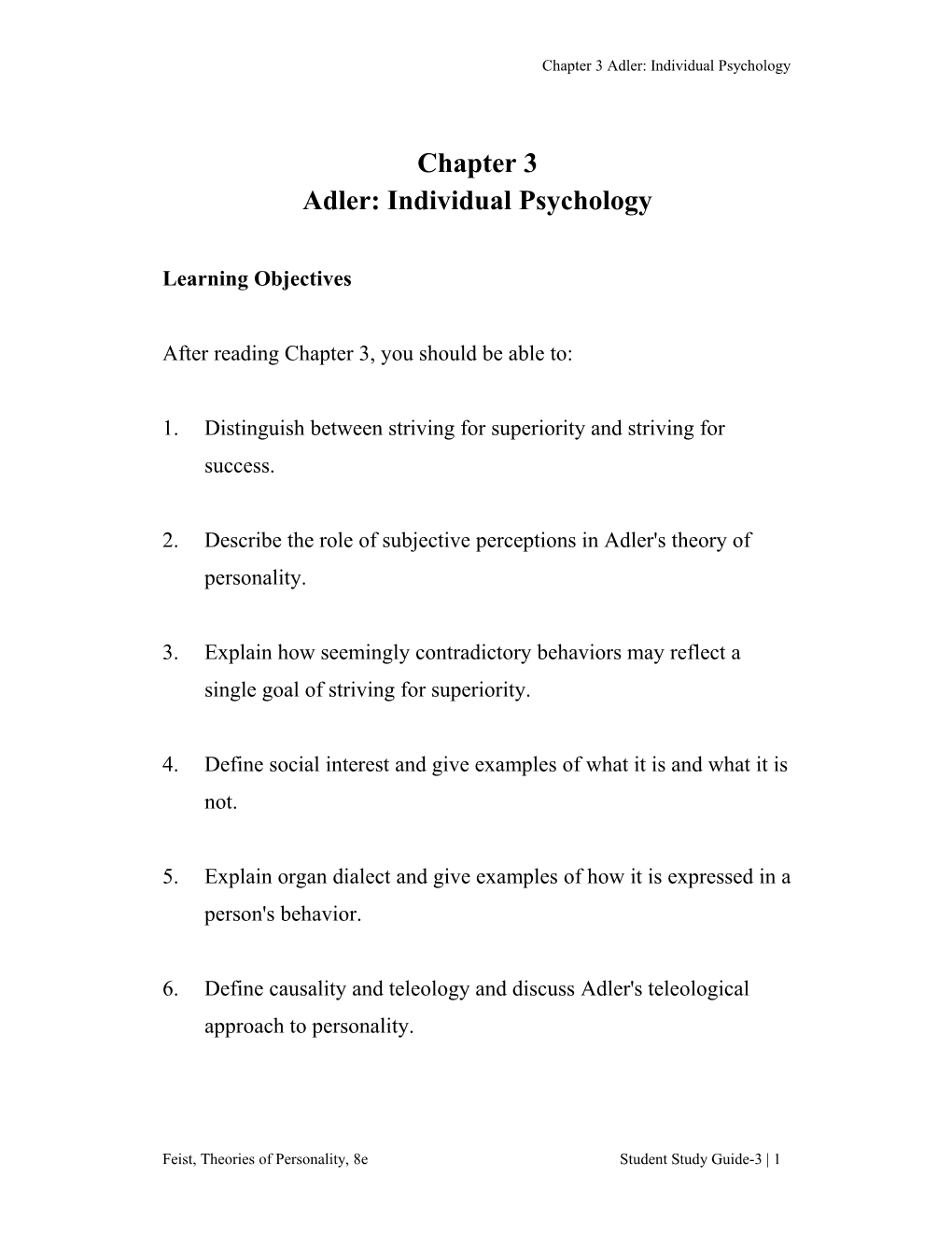Chapter 3 Adler: Individual Psychology