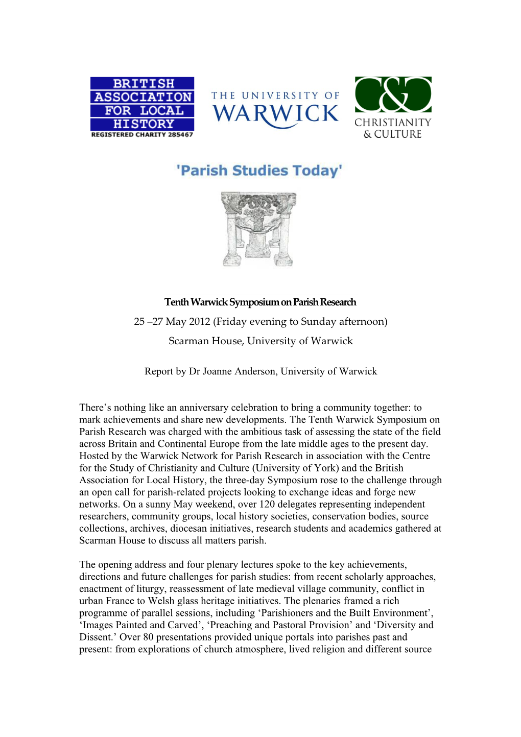 Tenth Warwick Symposium on Parish Research