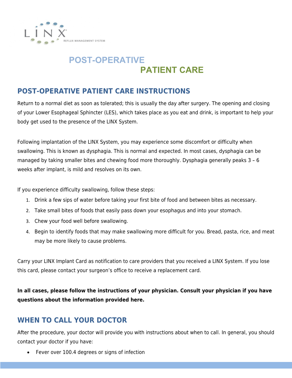 Post-Operative Patient Care Instructions