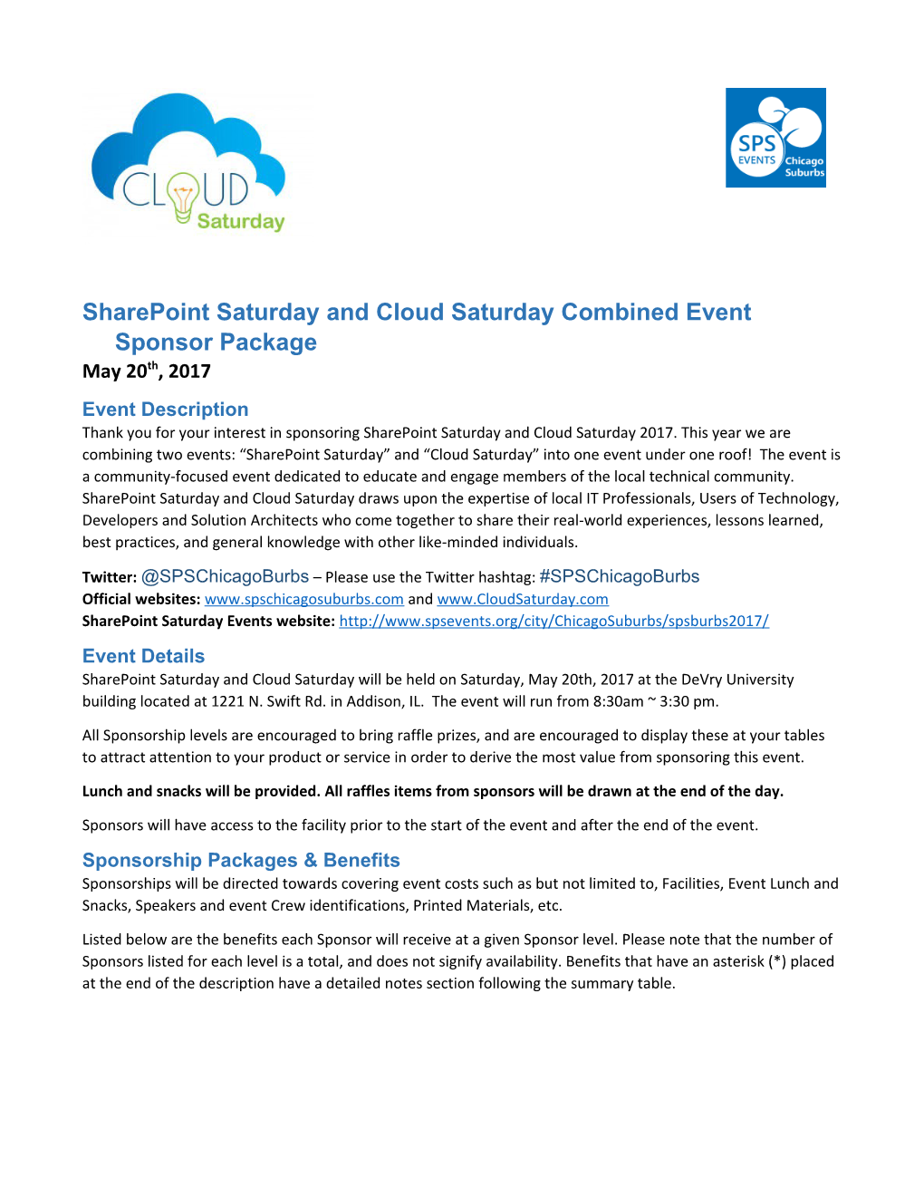 Sharepoint Saturday Chicago Suburbs - Sponsor Package