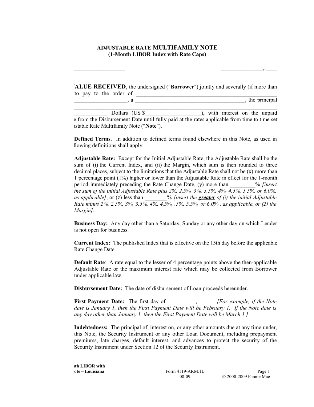 Multifamily Form 4119-ARM1L Louisiana