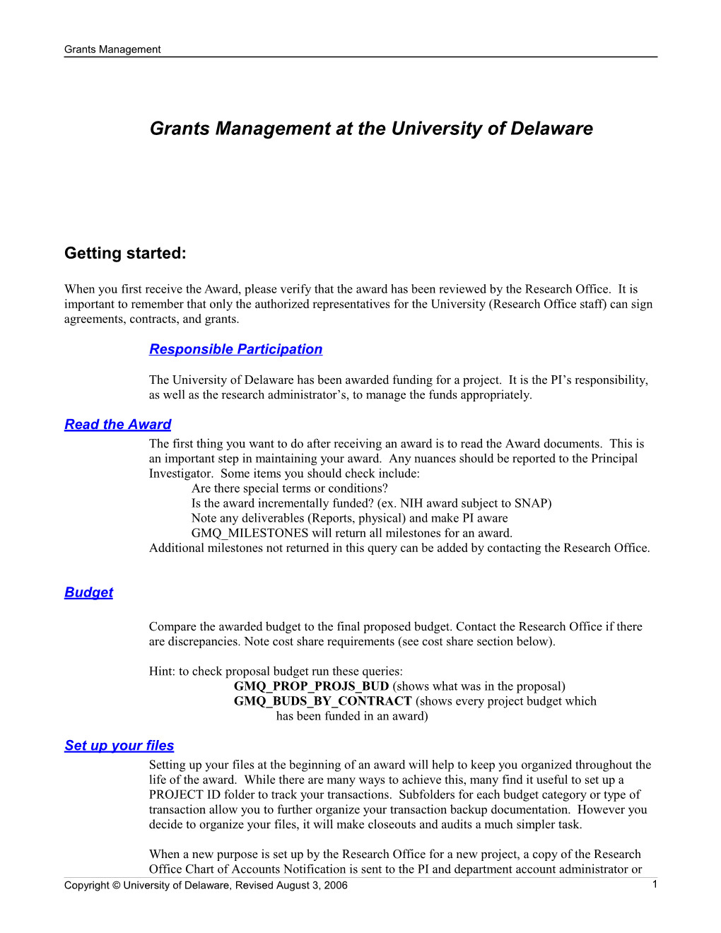 Grants Management at the University of Delaware