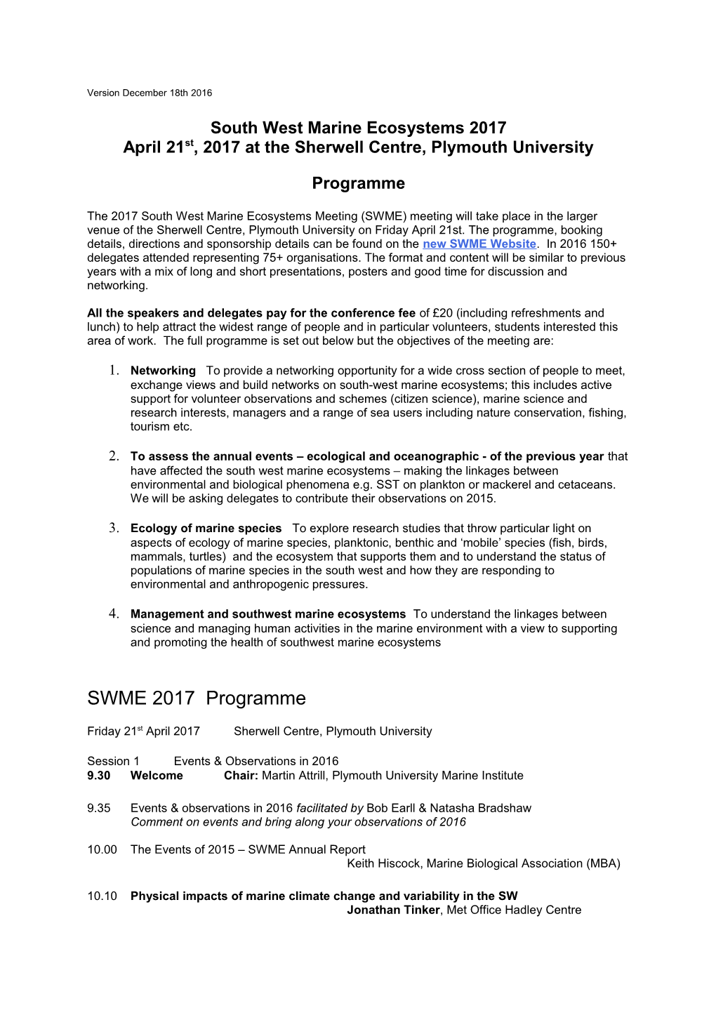 South West Marine Ecosystems 2017