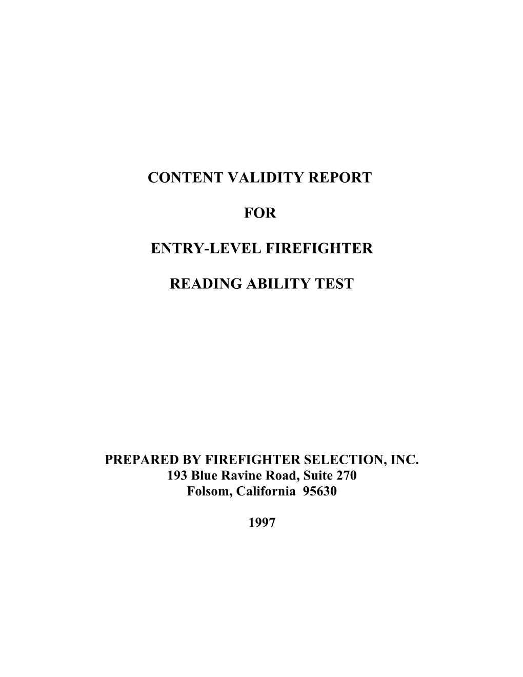Content Validity Report
