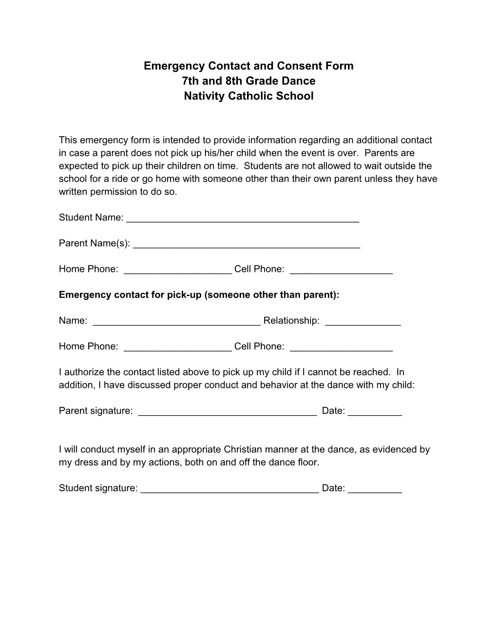 Emergency Contact and Consent Form