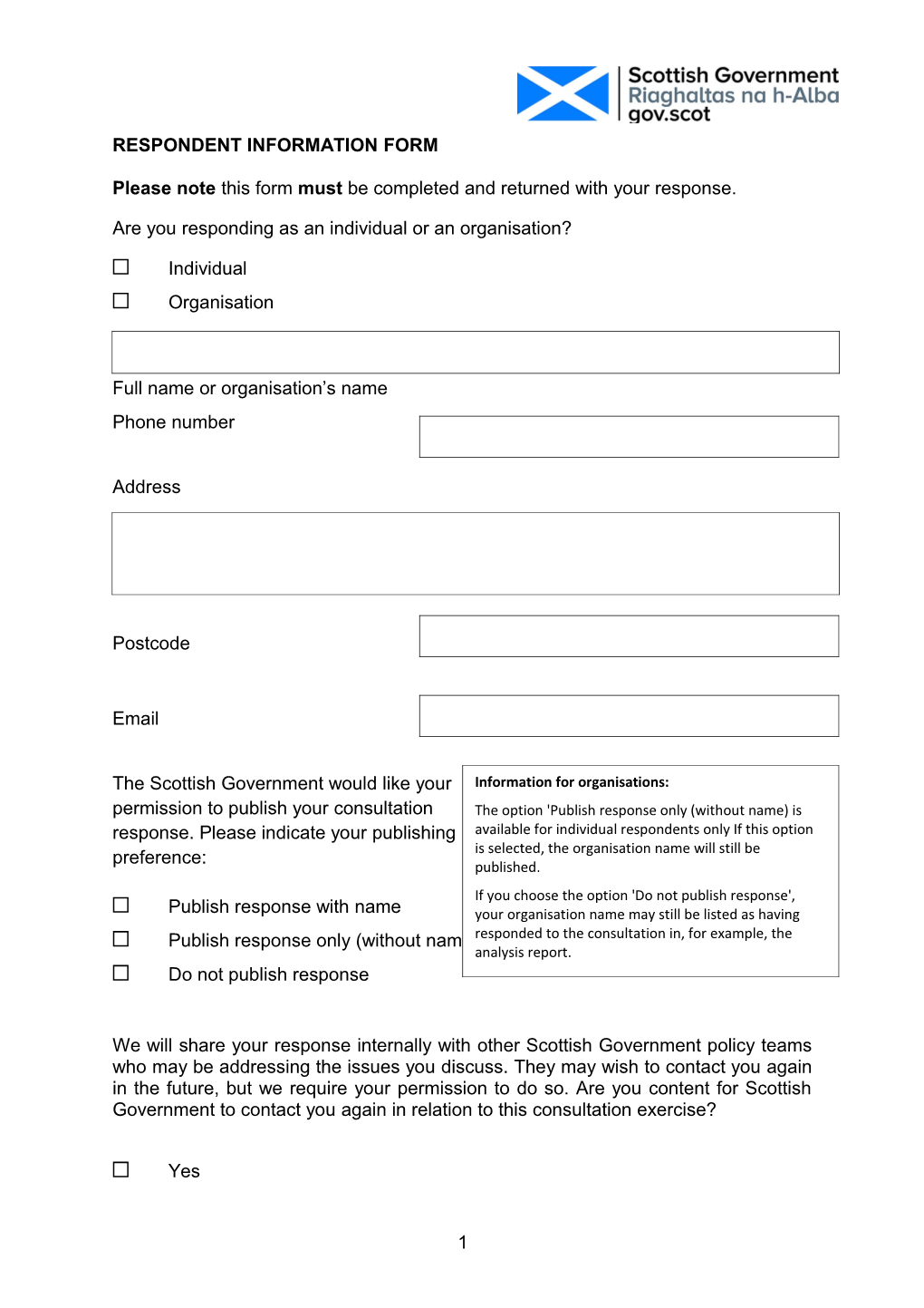Please Note This Form Must Be Completed and Returned with Your Response