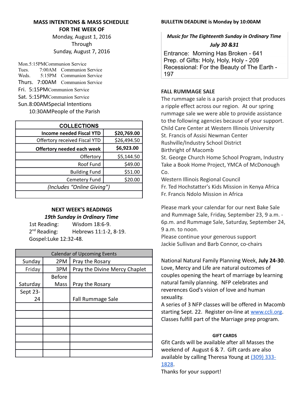 Mass Intentions & Mass Schedule s1