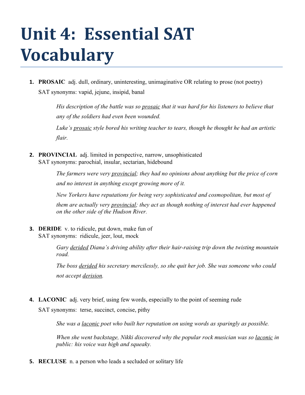 Unit 4: Essential SAT Vocabulary