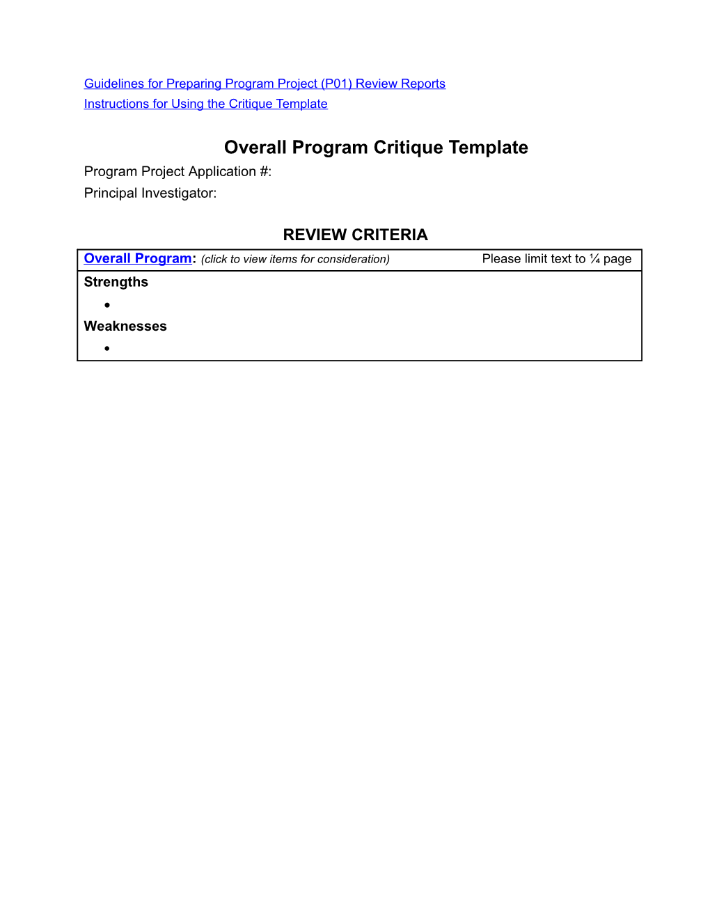 Overall Program Critique Template