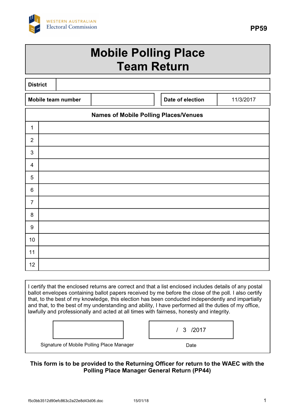 PP59 - Mobile Polling Place Team Return