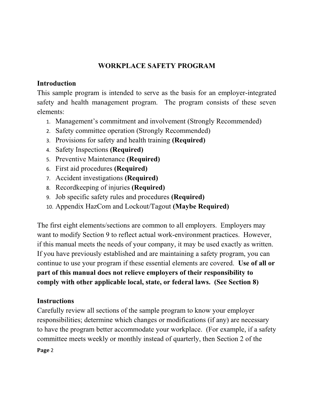 Workplace Safety Program