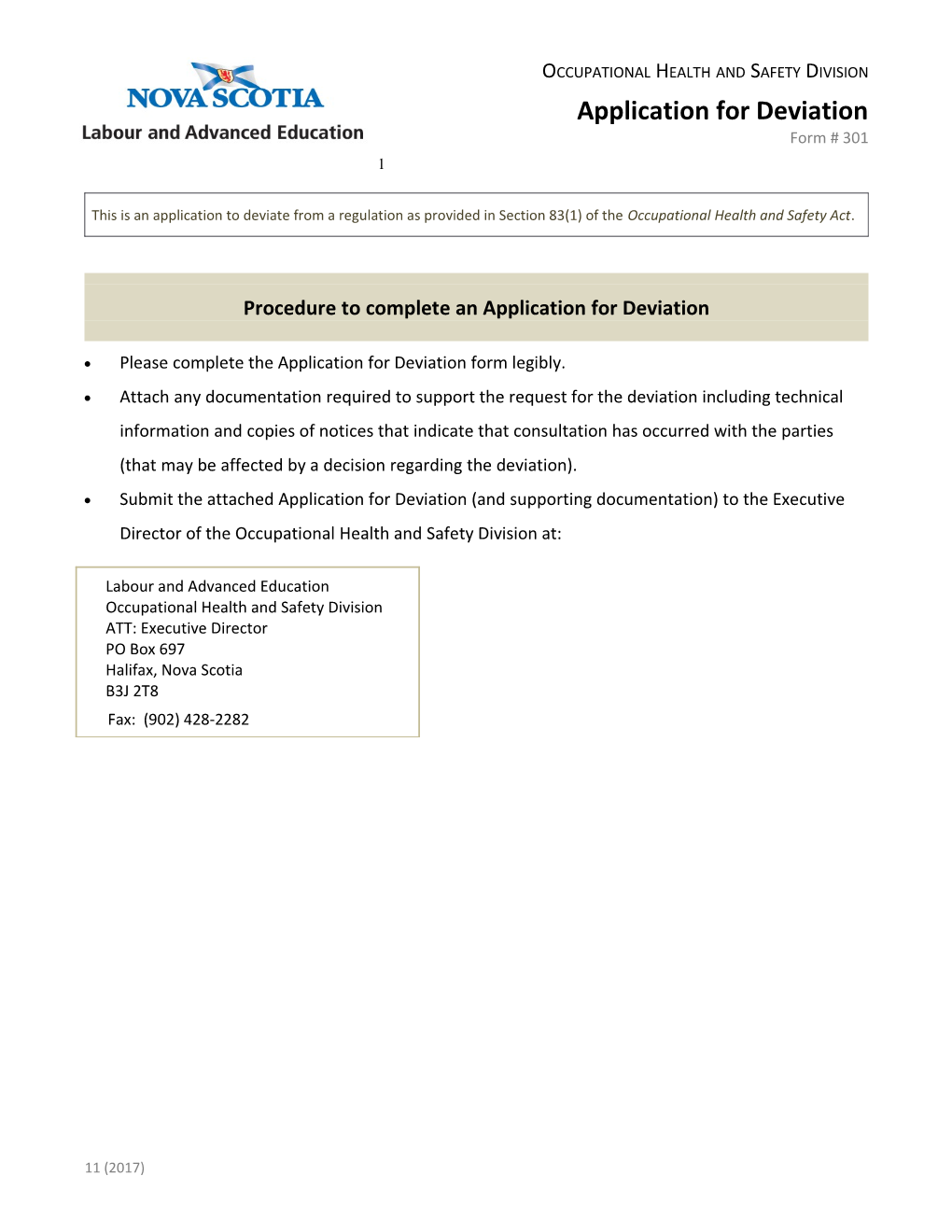 Procedure to Complete an Application for Deviation