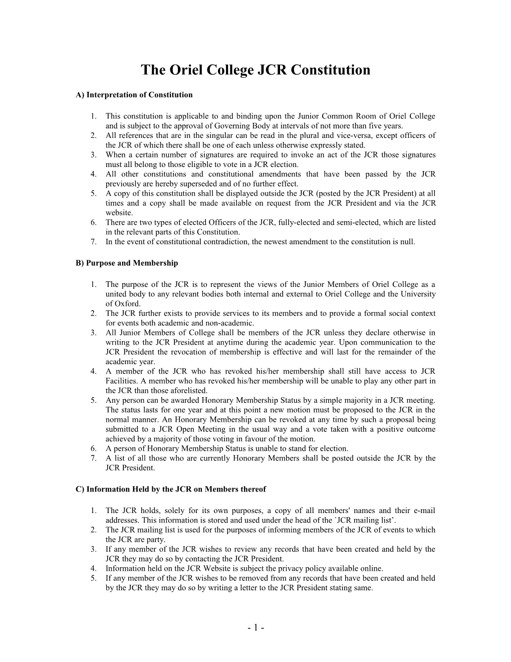 The Oriel College JCR Constitution