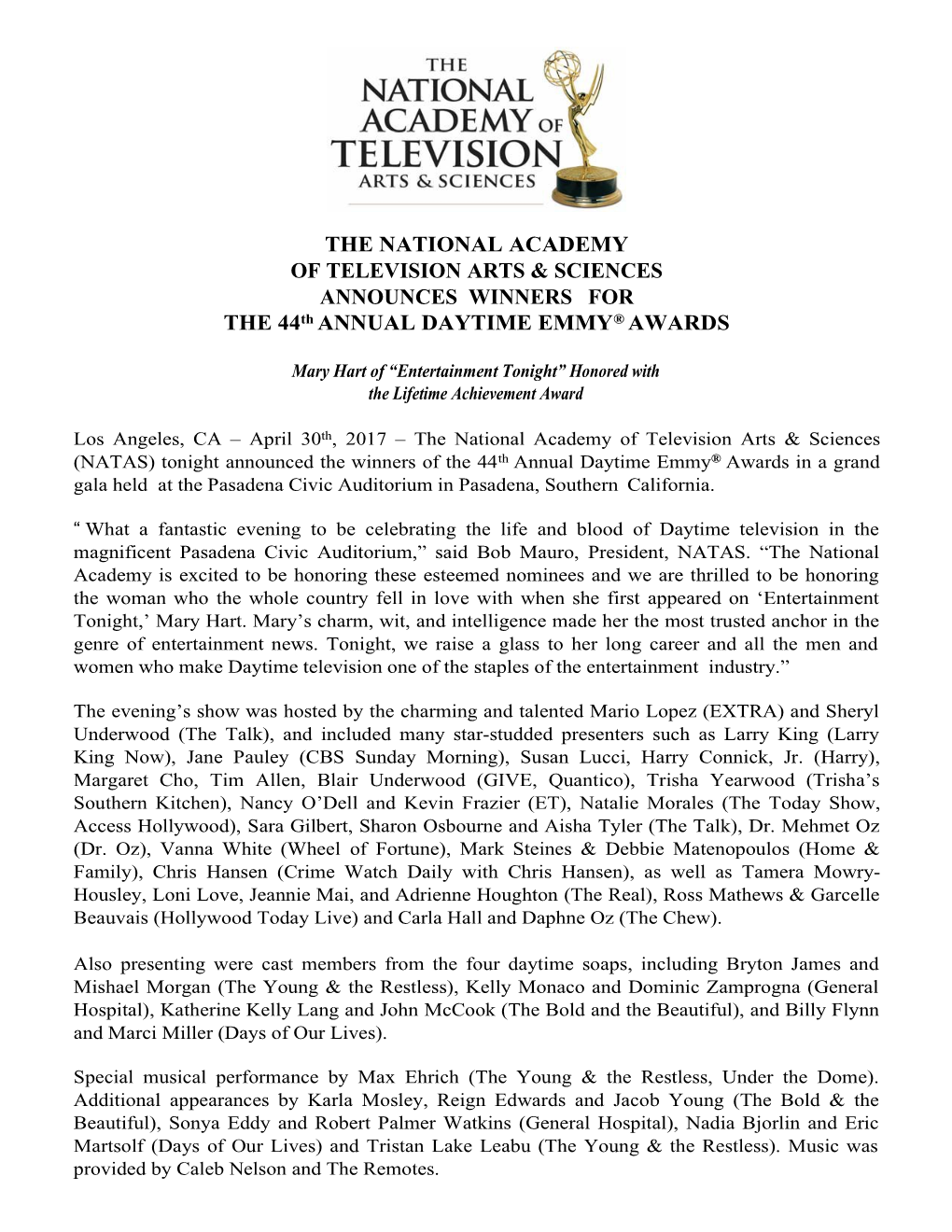 44Th Annual Daytime Emmy Award Winners