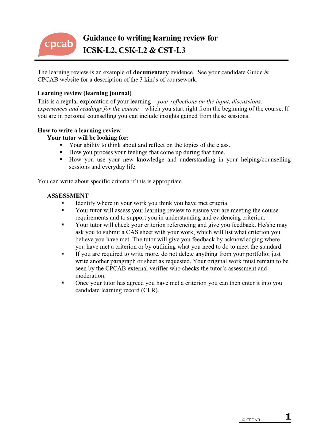 Example Assignment Feedback Sheet for TC-L4