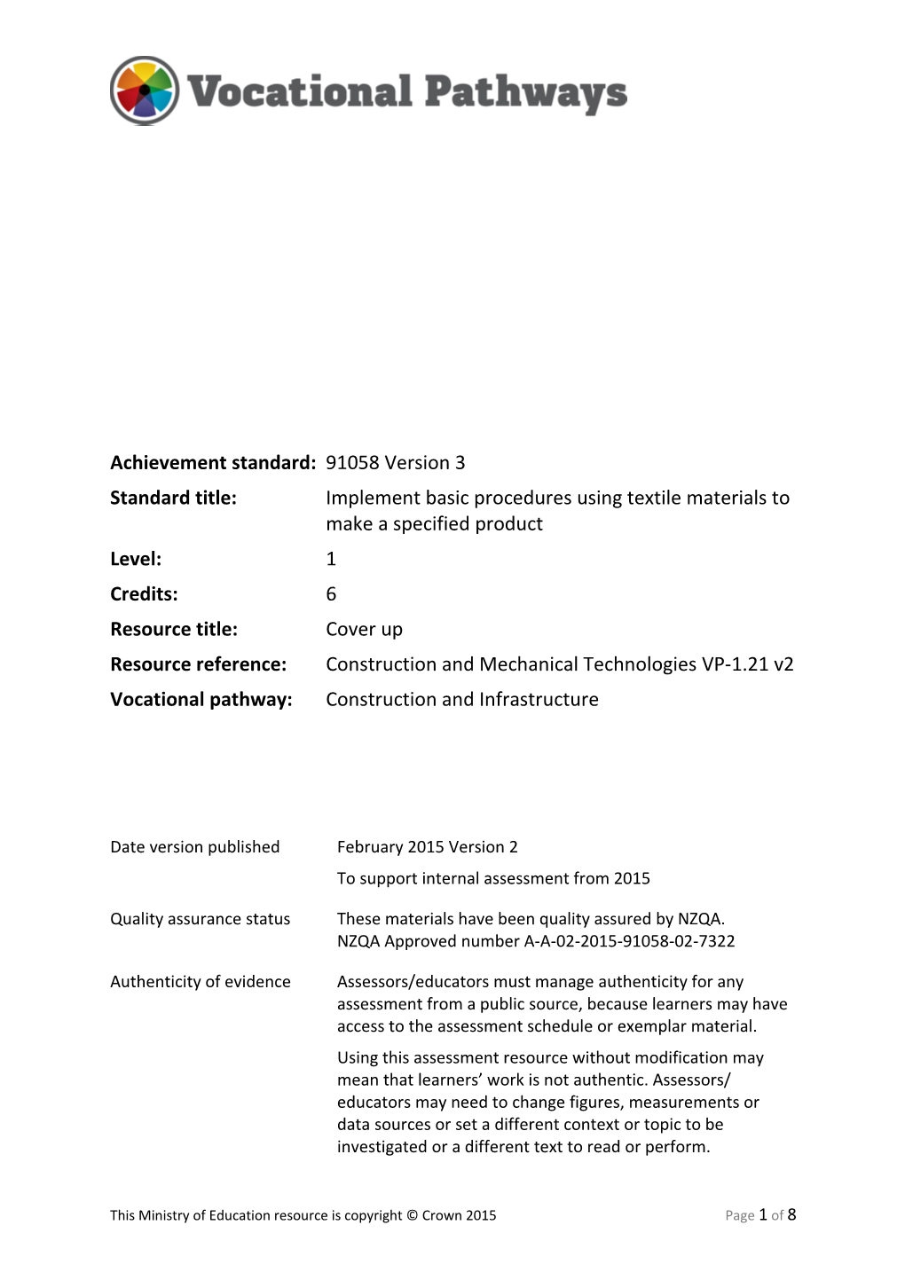 Vocational Pathways Internal Assessment Resource s9