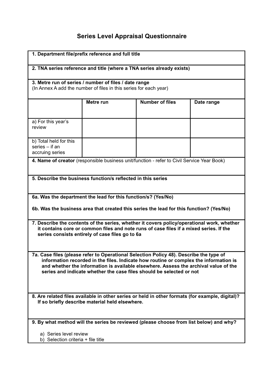 Series Level Appraisal Questionnaire