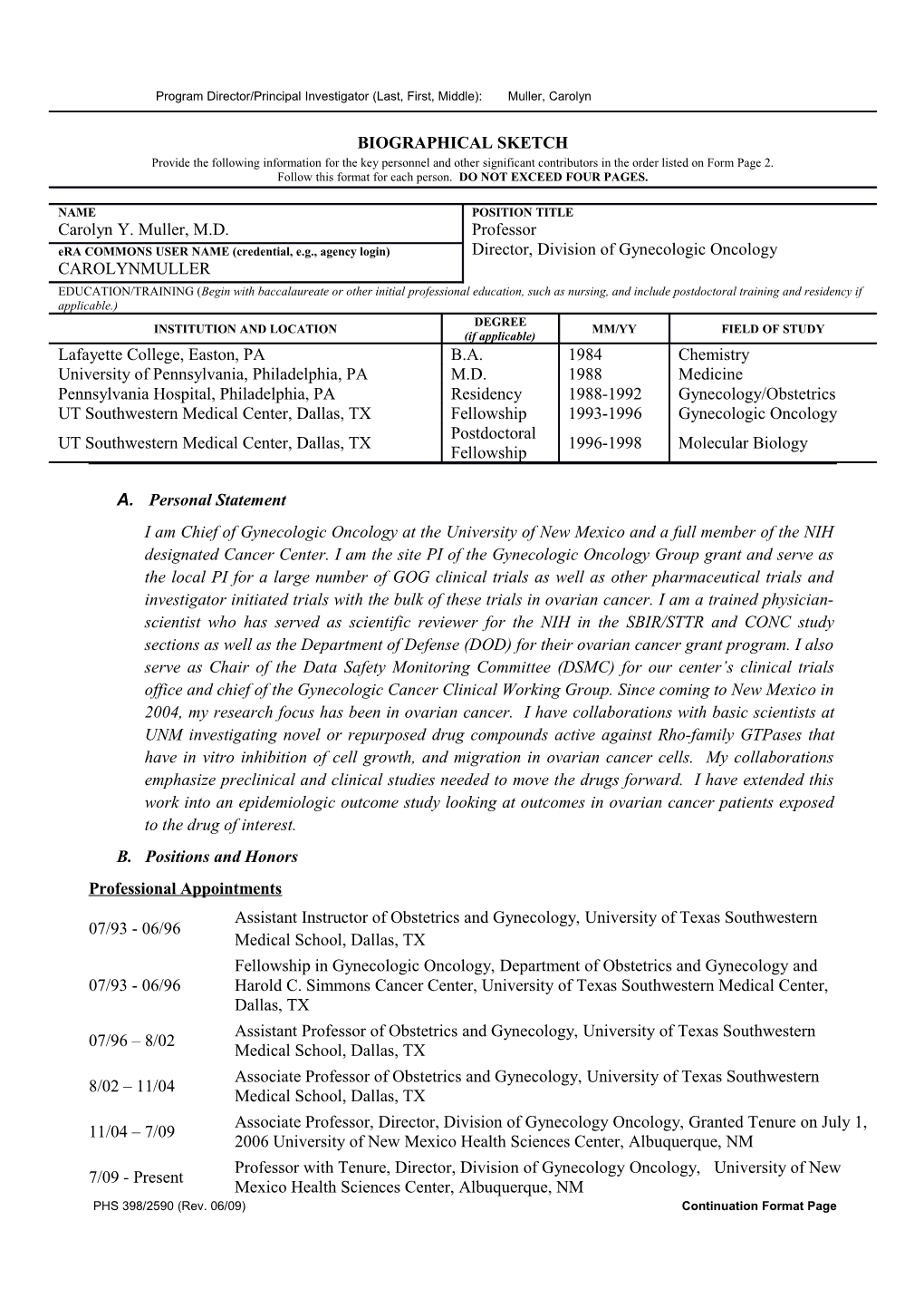 PHS 398 (Rev. 9/04), Biographical Sketch Format Page s18