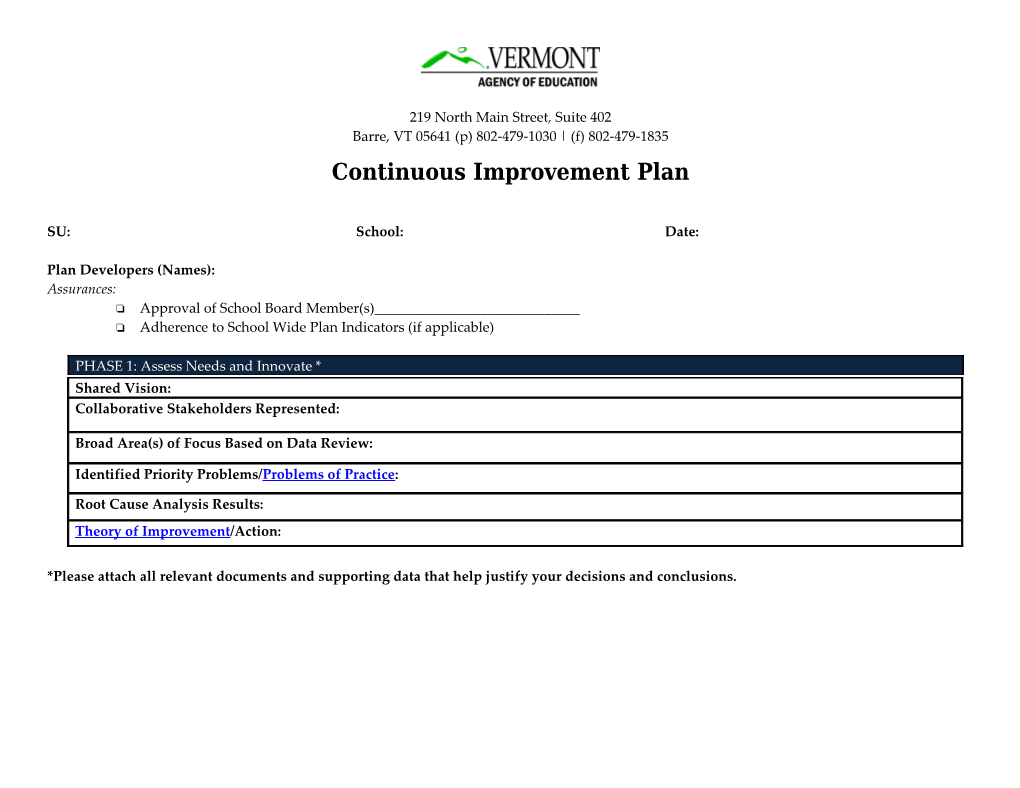 Continuous Improvement Plan