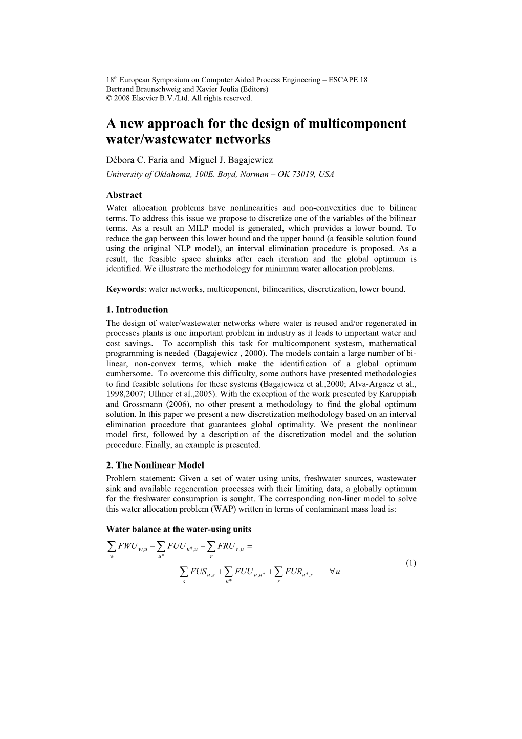 A New Approach for the Design of Multicomponent Water/Wastewater Networks