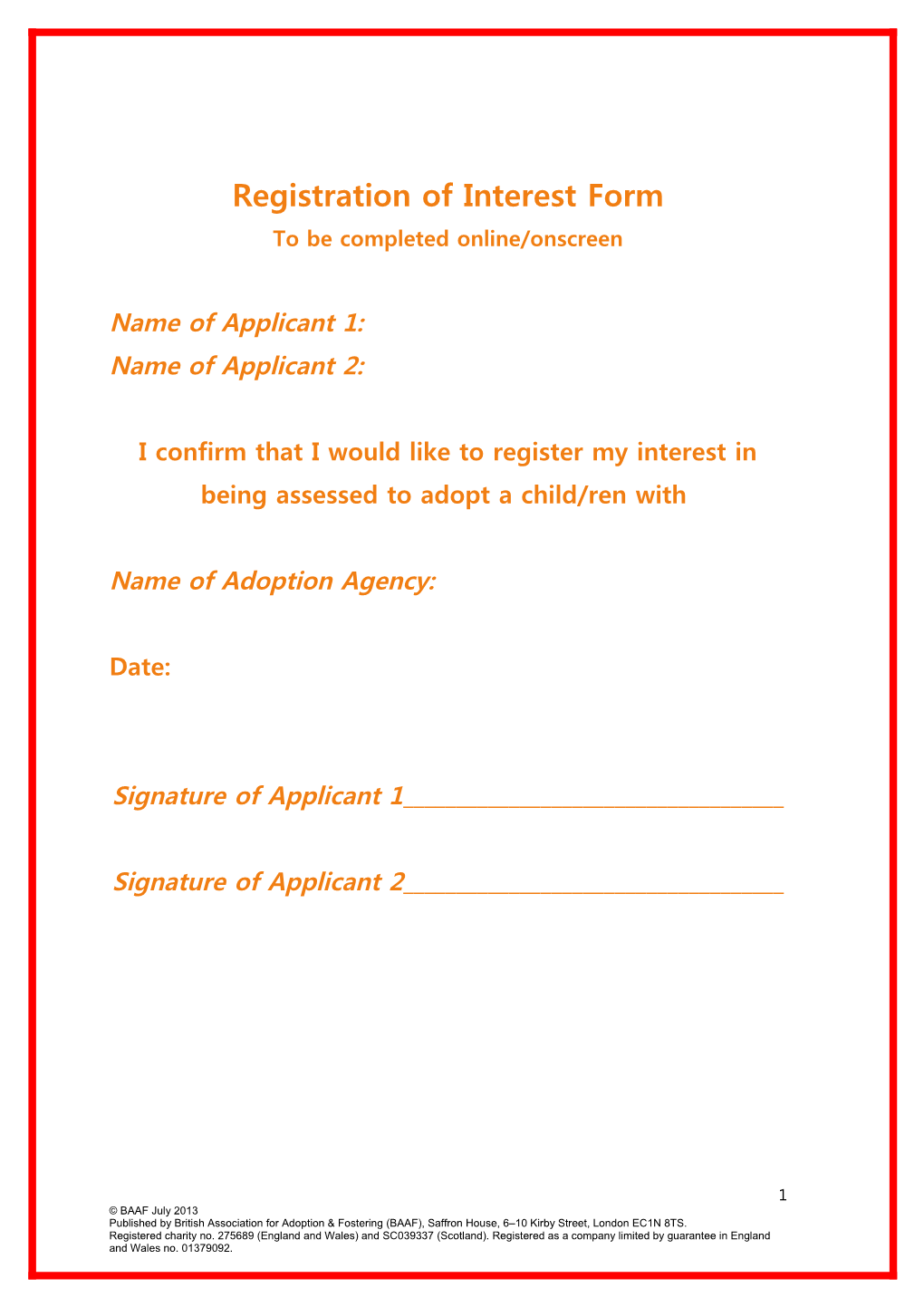 Registration of Interest Form