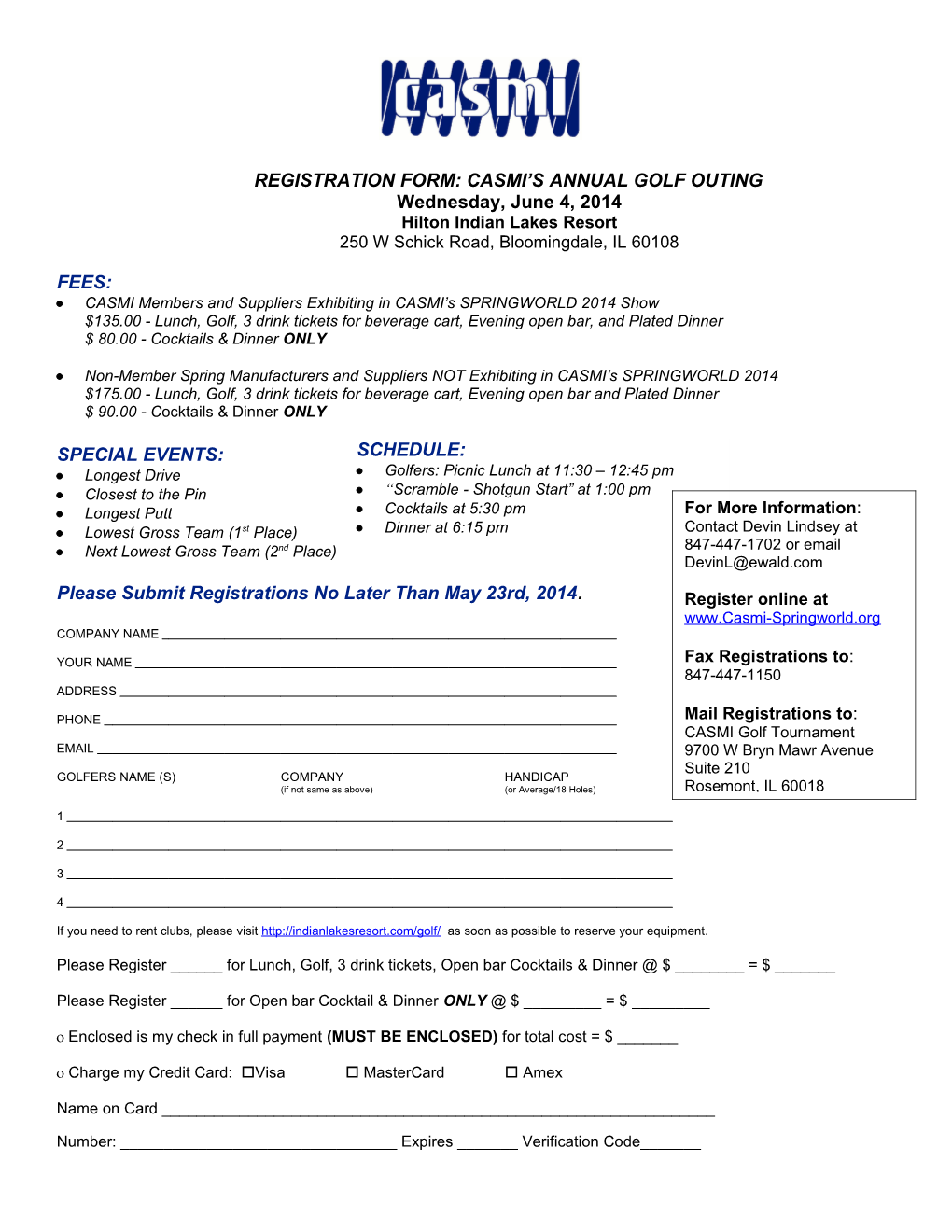 Registration Form: Casmi S Annual Golf Outing